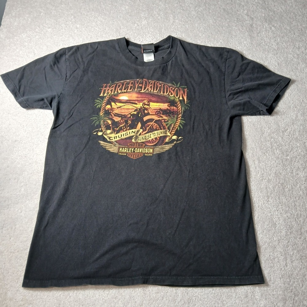 Harley-Davidson Shirt Mens XLarge Sunrise To Sunset Black Graphic Hawaii